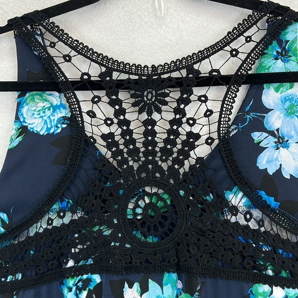 Lane Bryant Maxi Dress Sz 22-24 Black & Aqua Floral Crochet Back Detail EUC - Picture 7 of 8